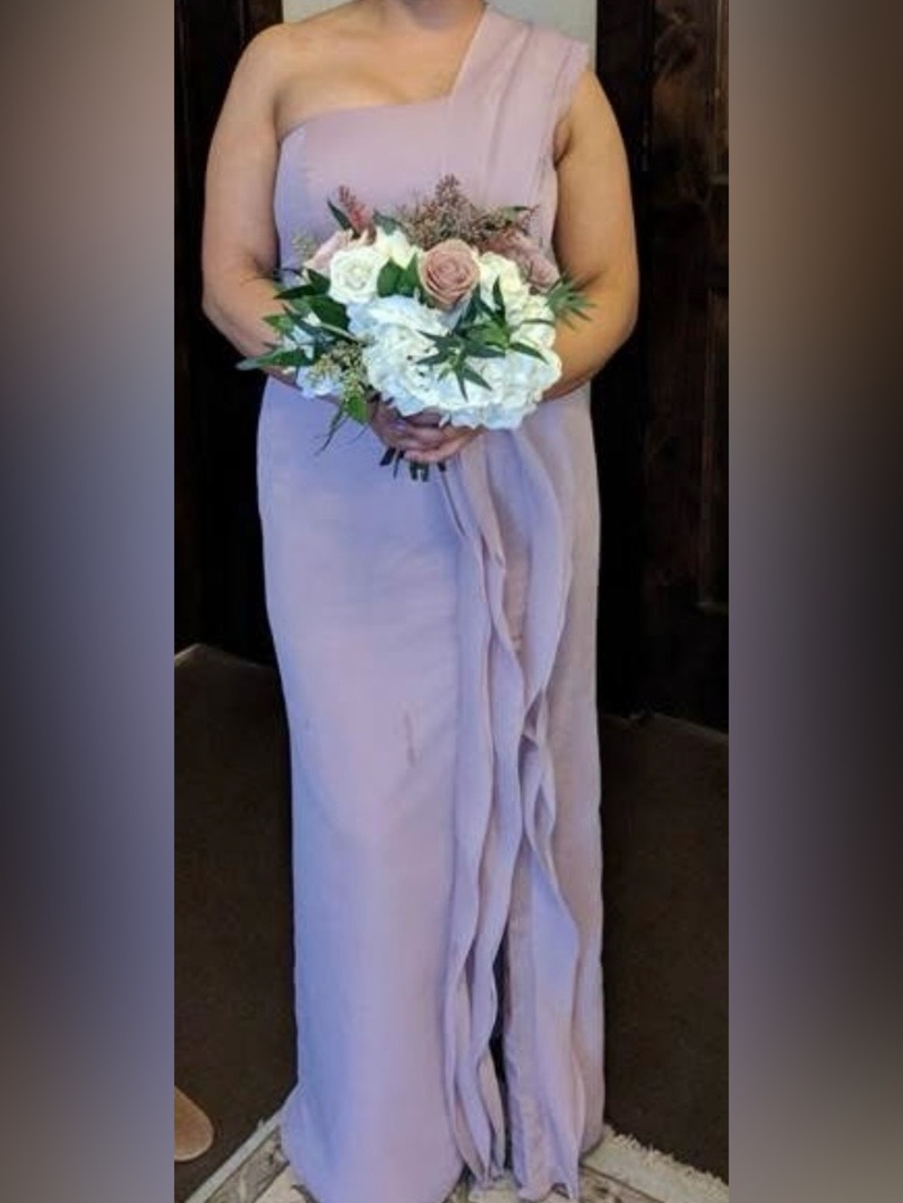 Vera Wang One-Shoulder Mauve Maxi Dress